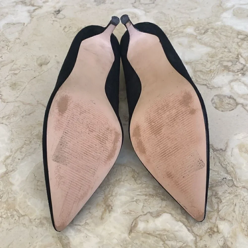 Steve Madden Sabrinah Sleek Black Suede Leather Kitten Heel Pointed Toe Pumps - Picture 12 of 12